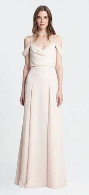 Monique Lhuillier  Blush chiffon and lace off the shoulder cowl bodice gown NWT