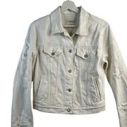 RL Denim & Supply Trucker Jacket Distressed Boxy White Denim Women’s  Size M