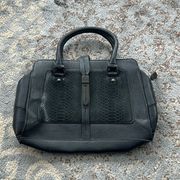 Nicole Miller Leather Snake Skin Multi-compartment Handbag Black