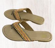 Yellow Orange Beaded Hemmed Flip Flops Wm 8