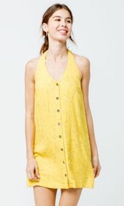 90s Baby Yellow Floral Sleeveless Halter Tunic / Mini Dress $49 EUC Jrs S