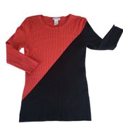 Carmen Marc Valvo Womens Red Black Asymmetrical Colorblock Sweater Size Large