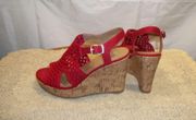 Womens Wedge Heel Sandals Size 7M Crochet Knitted Buckle Red NWT