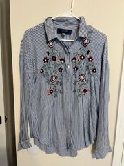 Blue striped floral button down shirt from Francesca’s