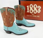 Lucchese 1883 Turquoise Cognac Leather Snip Toe Western Cowgirl Boot size 7