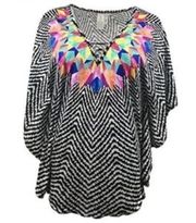 Women's Swimsuit Cover-Up   Feathered Daze Black & White Caftan Tunic