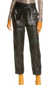 Joie Black Faux Leather Built In Tie Waist Ankle Cropped Straight Pants Medium