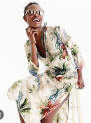 Pierre Frey X J Crew White Floral Vacation Beach Tunic Cover Up