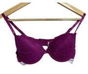 Juicy Couture Sexy Push Up Bra Berry Glam Dark Pink Lace Size 34B