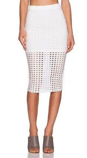 T by Alexander Wang White Eyelet Circle Cut Out Midi Skirt Size Large