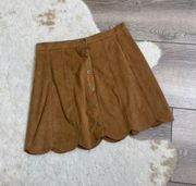 Kendall & Kylie Faux Suede Scalloped Brown Tan Trim Mini Skirt 