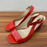 KATE SPADE Red/Orange Patent Leather Block Heel Open Toe Slingback Sandals 10B