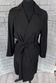 tie front lightweight trench coat w/collar black sz XS women