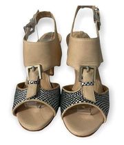 Rebecca Minkoff Peep Toe Slingback Leather Sandals  Gunmetal Accent Size 6