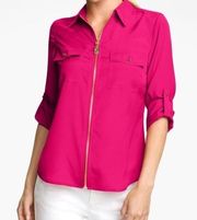 Michael Kors Hot Pink Long Sleeve Zipper Blouse, Size XL.