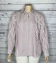 Van Heusen NWT Size XXL White & Red Stripe Long Sleeve Button Down Shirt Top