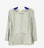 Anthropologie Skies Are Blue Embroidered Lace Top Shirt Size Medium Sage Green