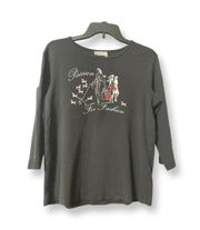 Nicole Miller Womens Casual Shirt Passion For Fashion Gray Graphic Long Sleeve M