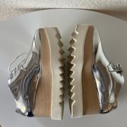 Stella McCartney Silver Vegan Patent Leather Low Top Wedge Sneakers