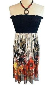 SHORELINE Black & Gold Strapless Sundress with Beaded Tie Backs