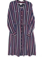 Charter Club Blue & Red Striped Button Up Dress 14