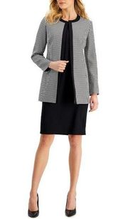 Le Suit Cardigan Topper and Sheath Dress Suit Black White Womens Size 12