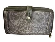 SakRoots black and grey patterned travel wallet, zip around, minimalist