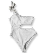 Womens One Piece Swimsuit White Tie One Shoulder Cut Out L New