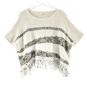 Anthropologie Moth Fringe Trim Knit Poncho Sweater Size XS