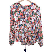 NEW Womens Floral Peasant Top Size Medium Rayon Lightweight Flowy Colorful