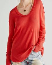 FP Red Waffle Knit Oversized Pullover Top