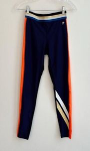 P.E Nation Knockout Leggings Colorblock Blue Black Full Length Mid Rise Stripe