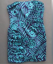 strapless blue satin mini formal dress. Size 6