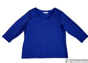 royal blue knit woven 3/4 sleeve sweater women’s size medium