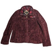 Pendleton Burgundy Red Fuzzy Deep Pile Fleece Flannel Collar Zip Up Jacket M