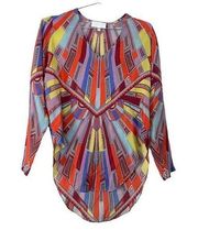 Alexis Silk V-neck Sheer Art Deco Print Blouse