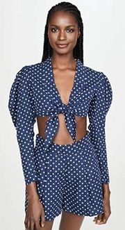 WEWOREWHAT Bisou Top in Estate Blue Polka Dot Medium NWT