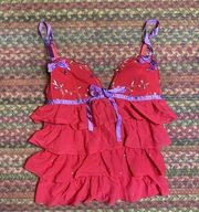 Y2K RETRO VINTAGE VICTORIAS SECRET SEXY LITTLE THING RED RUFFLE CAMI TOP