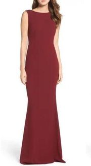 KATIE MAY Drape Back Crepe Gown burgundy evening