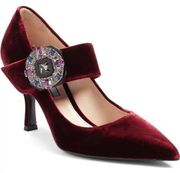 PRADA Embellished Velvet Mary Jane Pointy Toe Art Deco Bordeaux EU 39.5