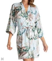 Linea Donatella Palm Garden Knit Wrap Robe Turquoise