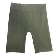 Bozzolo Olive Green Seamless Ribbed Biker Shorts