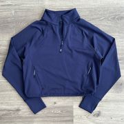 Aerie  OFFLINE Warm Up Quarter Zip Cropped Sweatshirt Pockets Drawcord Navy Small