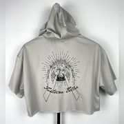 True Religion Gray Fortune Teller Short Sleeve Hooded Crop Top