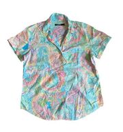 Lauren Ralph Lauren Paisley Print Button down short sleeve Pajama Top Large