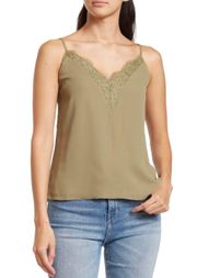 Khaki Olive Green V Neck Lace Trim Cami Tank Top XSMALL NWT