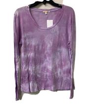 Sundry Womens Purple Lilac White Tie Dye Print Long Sleeve T-Shirt