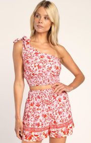 Just Believe Pink Multi Print One Shoulder Two Piece Romper