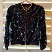 🧥Marciano Black Sequin Bomber Jacket Sz Girl XL but could fit Women XXS/XS EUC