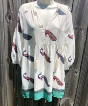 Roller Rabbit Small Silk Blouse Top Shirt Peacock Tassel V Neck Roberta Tunic